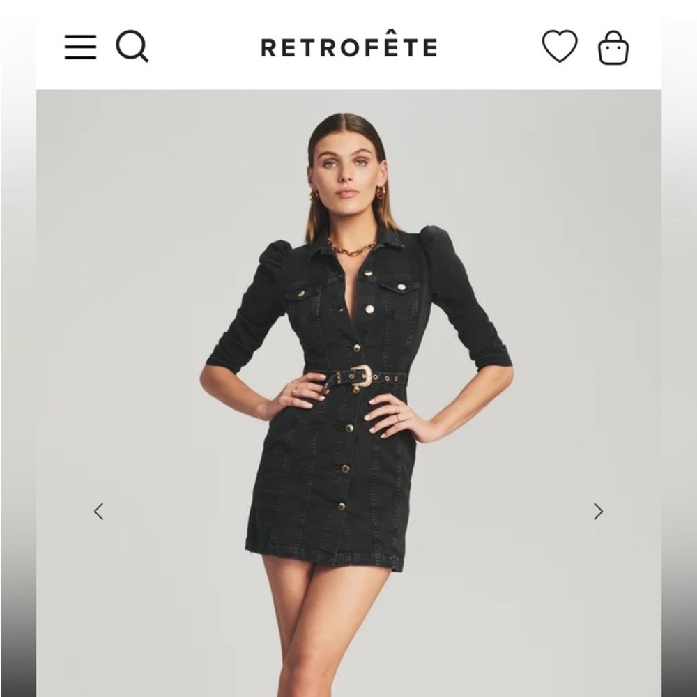 Black Denim Belted Shirt Dress Jacket - Brand: retrofete